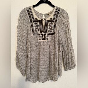 Size Large Lucky Brand Cream Tunic with Black Embroidered Yoke